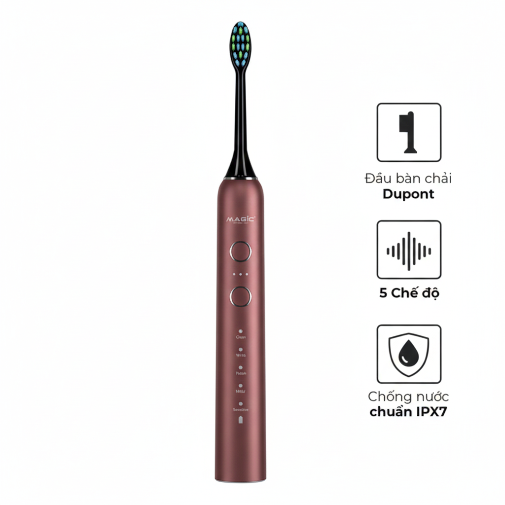 Bàn Chải Đánh Răng Điện B-22DE – Động Cơ Rung Mạnh – 5 Chế Độ Làm Sạch – Lông Mềm DuPont – Chống Nước IPX7