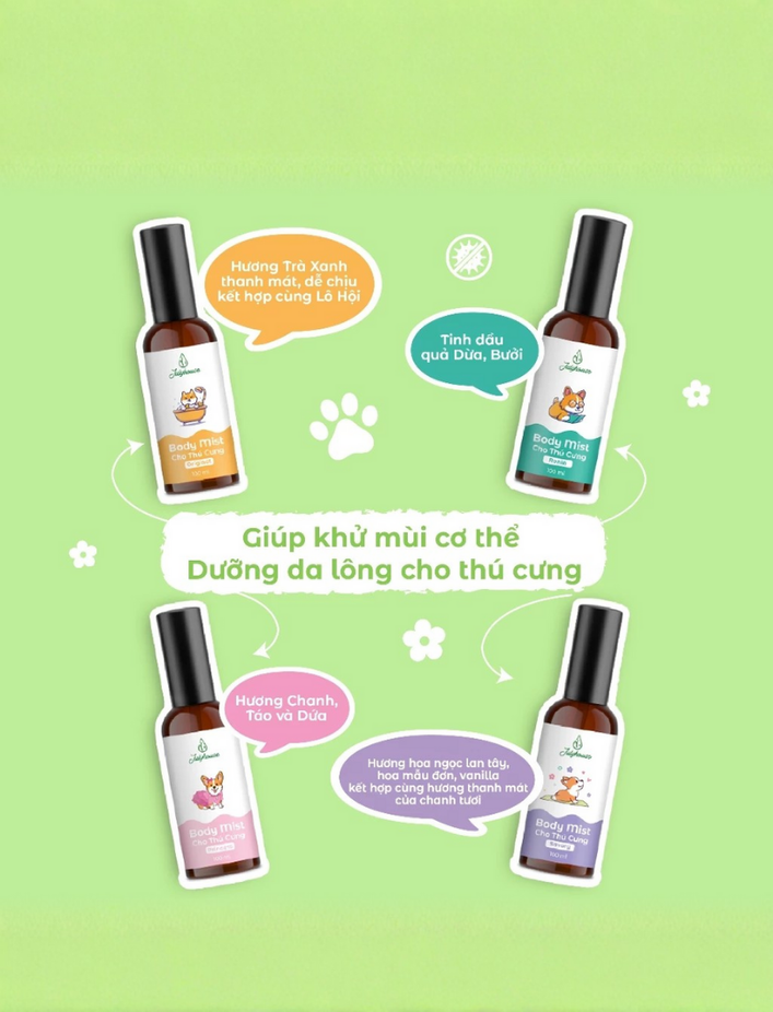Bodymist xịt thơm khử mùi cho chó mèo JULYHOUSE dưỡng da lông, thơm lâu hương nước hoa dung tích 100ml