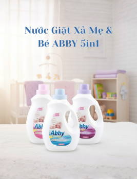 Nước Giặt Xả Mẹ & Bé ABBY 5in1, An Toàn Cho Da Nhạy Cảm, Lưu Hương Dịu Nhẹ, Chai 1.1L – Tím